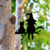 Iron Witch and Cat Garden Stake