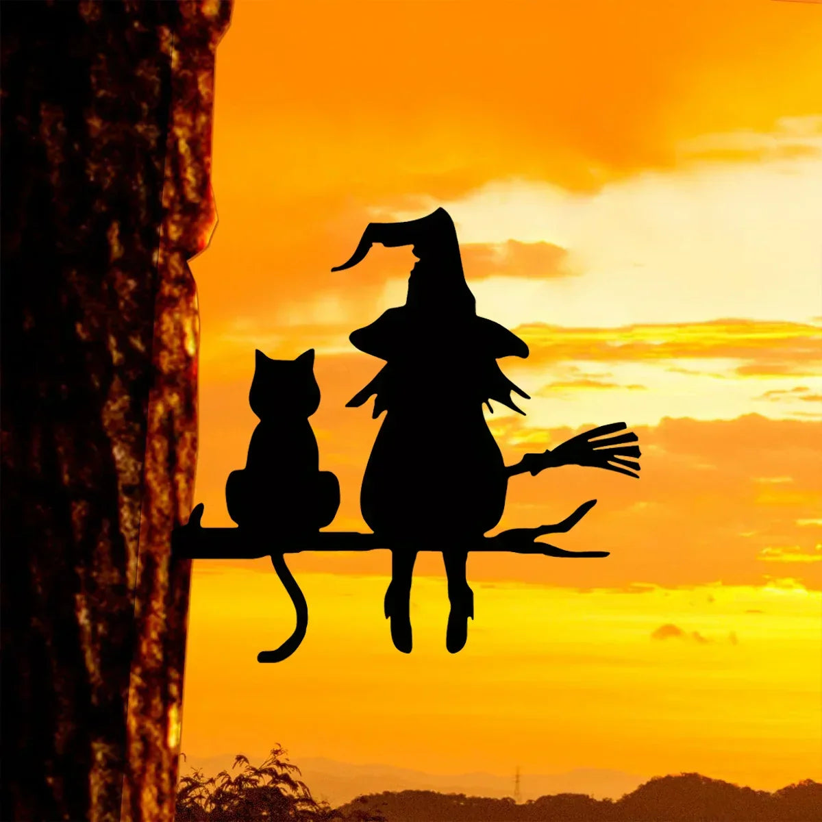 Iron Witch and Cat Garden Stake