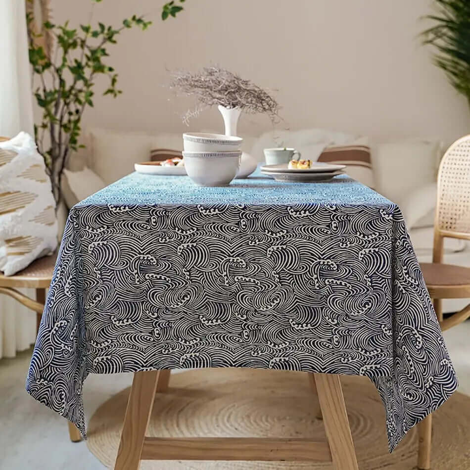 Japanese Print Linen Tablecloth