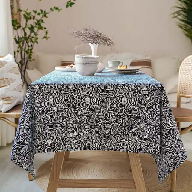 Japanese Print Linen Tablecloth