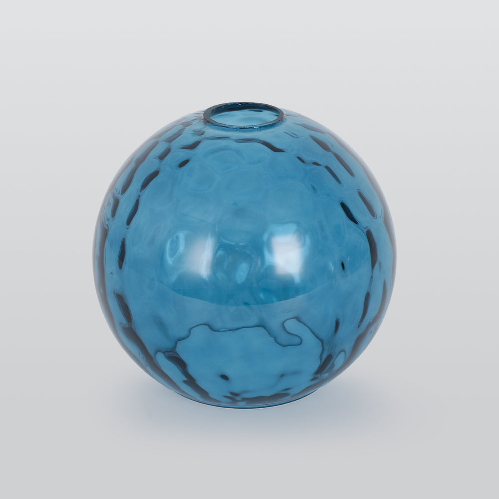 Detail of the Riplo blue glass globe showing the blown ripple texture