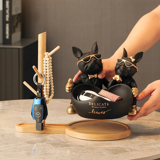 Bulldog Statue with Catch-All Bowl