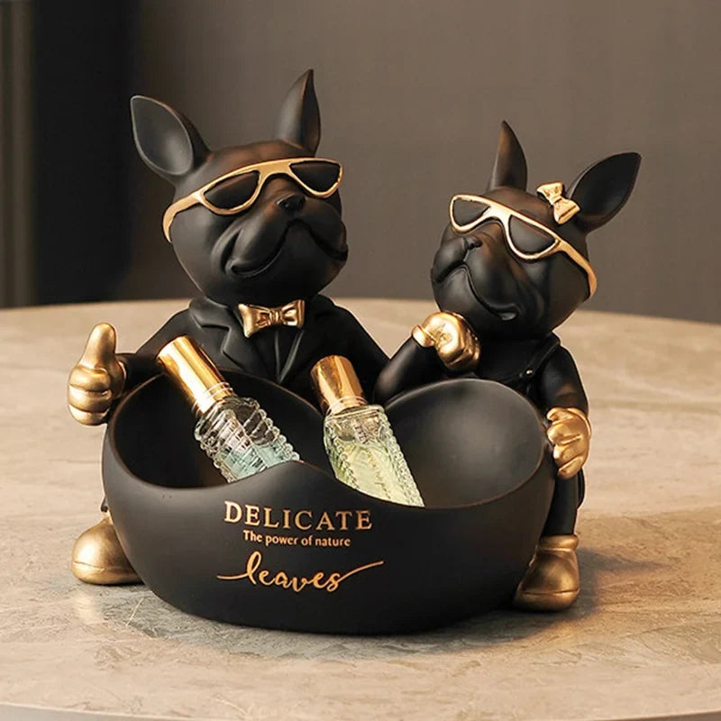 Bulldog Statue with Catch-All Bowl