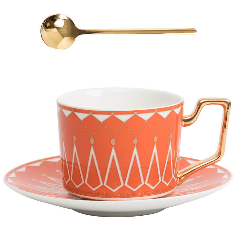 Square Retro Bone China Cup and Saucer