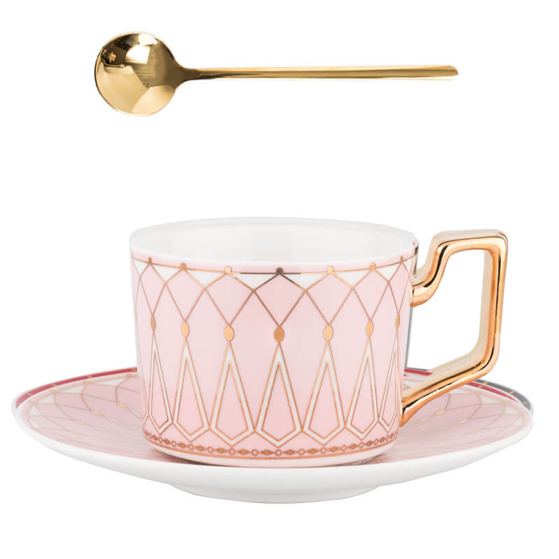 Square Retro Bone China Cup and Saucer