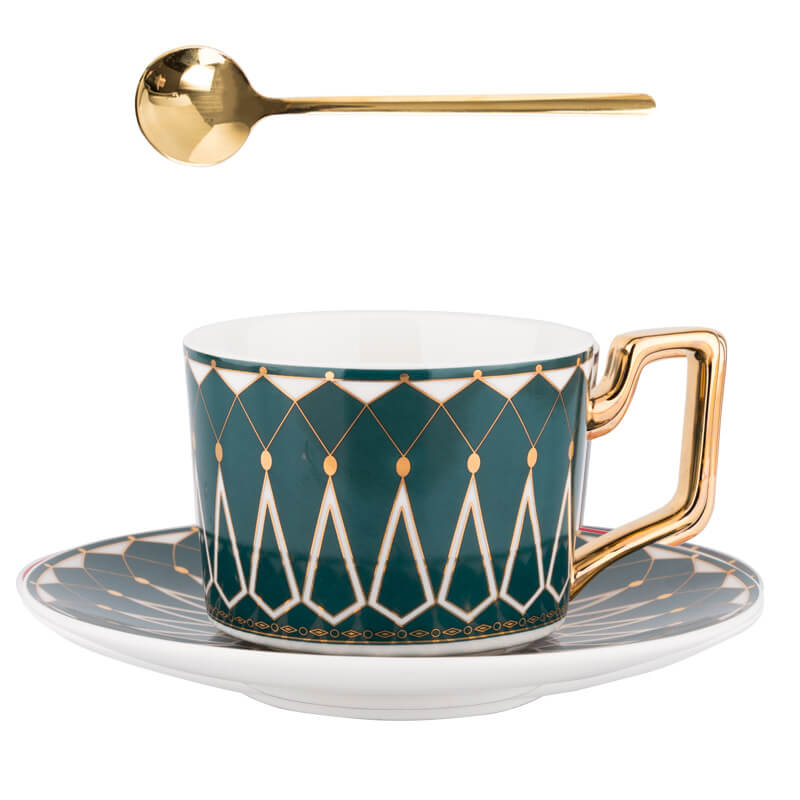 Square Retro Bone China Cup and Saucer