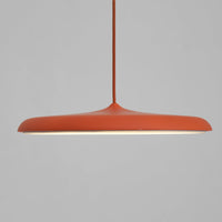 Side profile of the Tarvo orange disc pendant light showing the 6.5cm slim shade depth