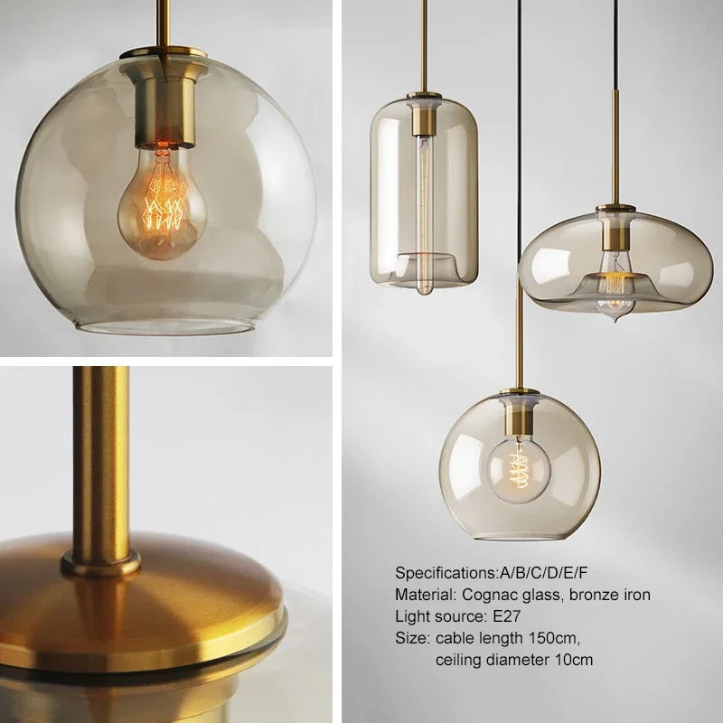 Glass Shade Pendant Light 15-28cm