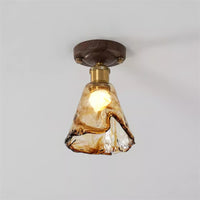Orva Amber Glass Semi-Flush Light - angled view lit on grey background
