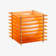 Luno geometric sphere table lamp in orange acrylic with stacked square plates around a white globe, on a plain background