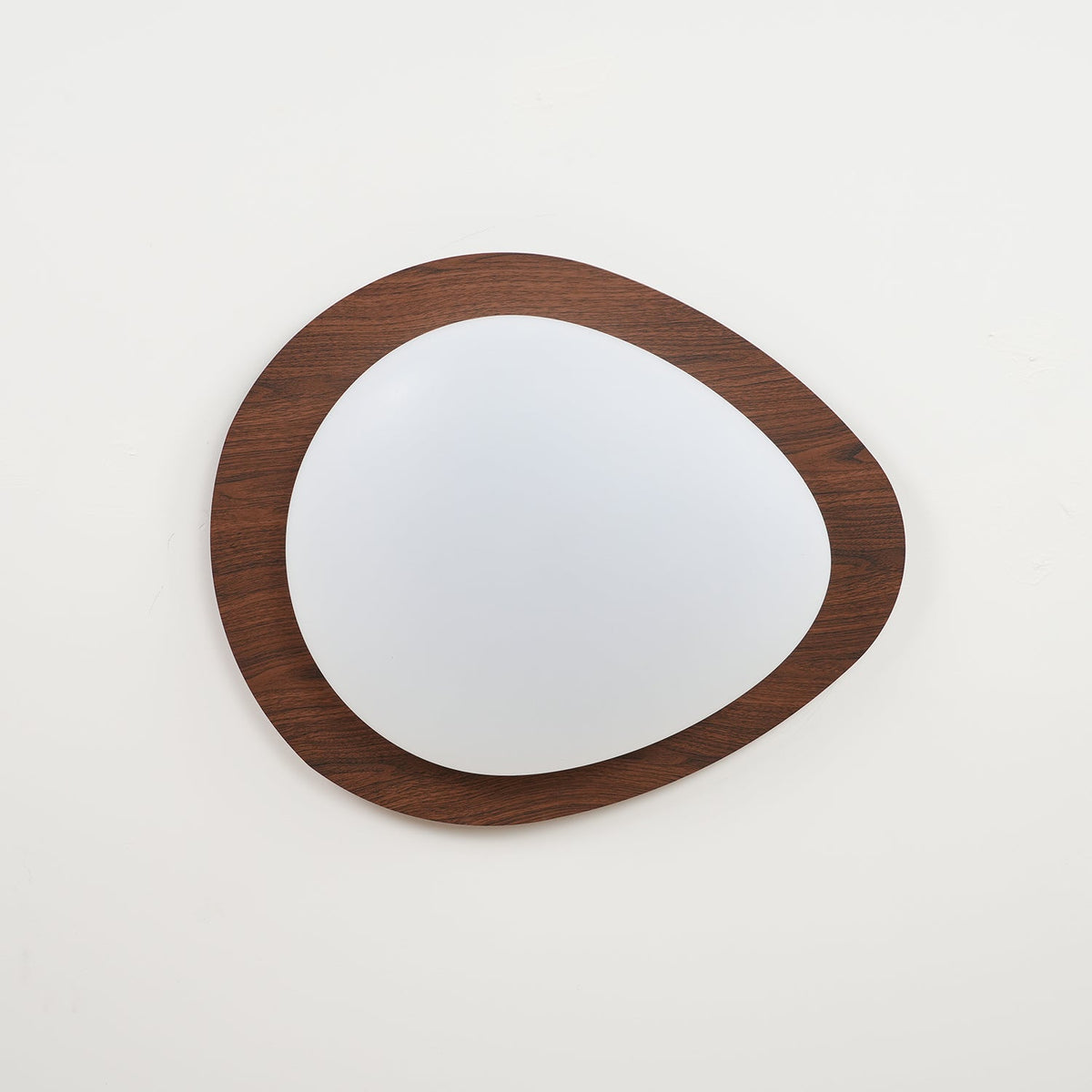 Quisto Pebble Walnut Ceiling Light on a plain background showing the pebble outline and walnut wood grain rim