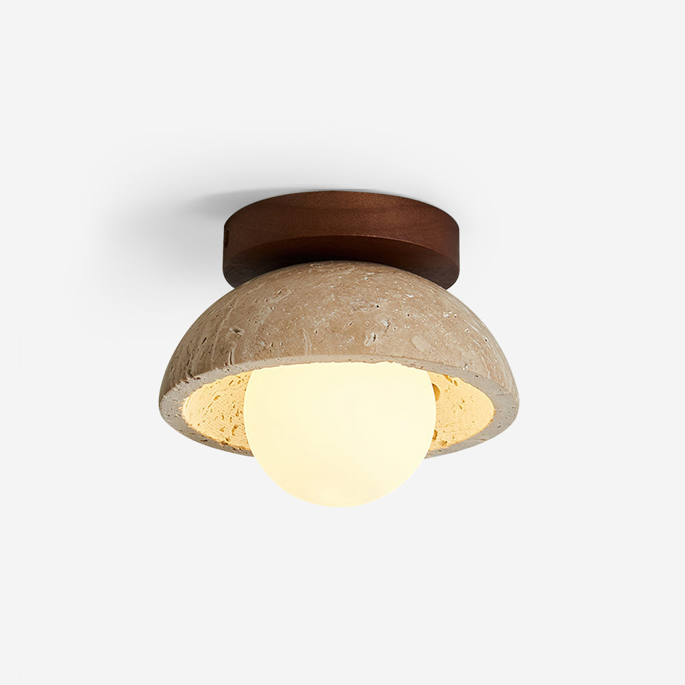 Isven travertine dome ceiling light on a plain white background