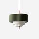 Verda Fabric Drum Pendant Light with green fabric shade and tiered white diffusers on white background