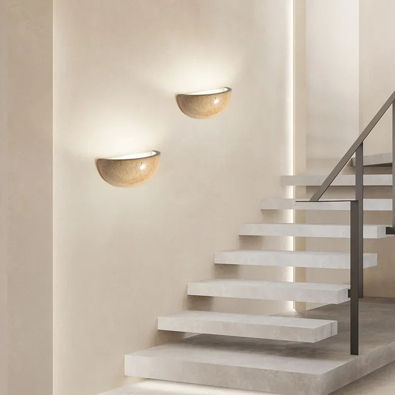 Travertine-Look Half Moon Wall Light