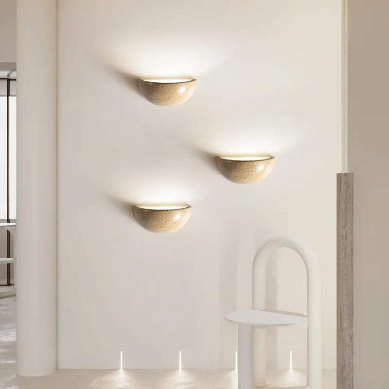 Travertine-Look Half Moon Wall Light