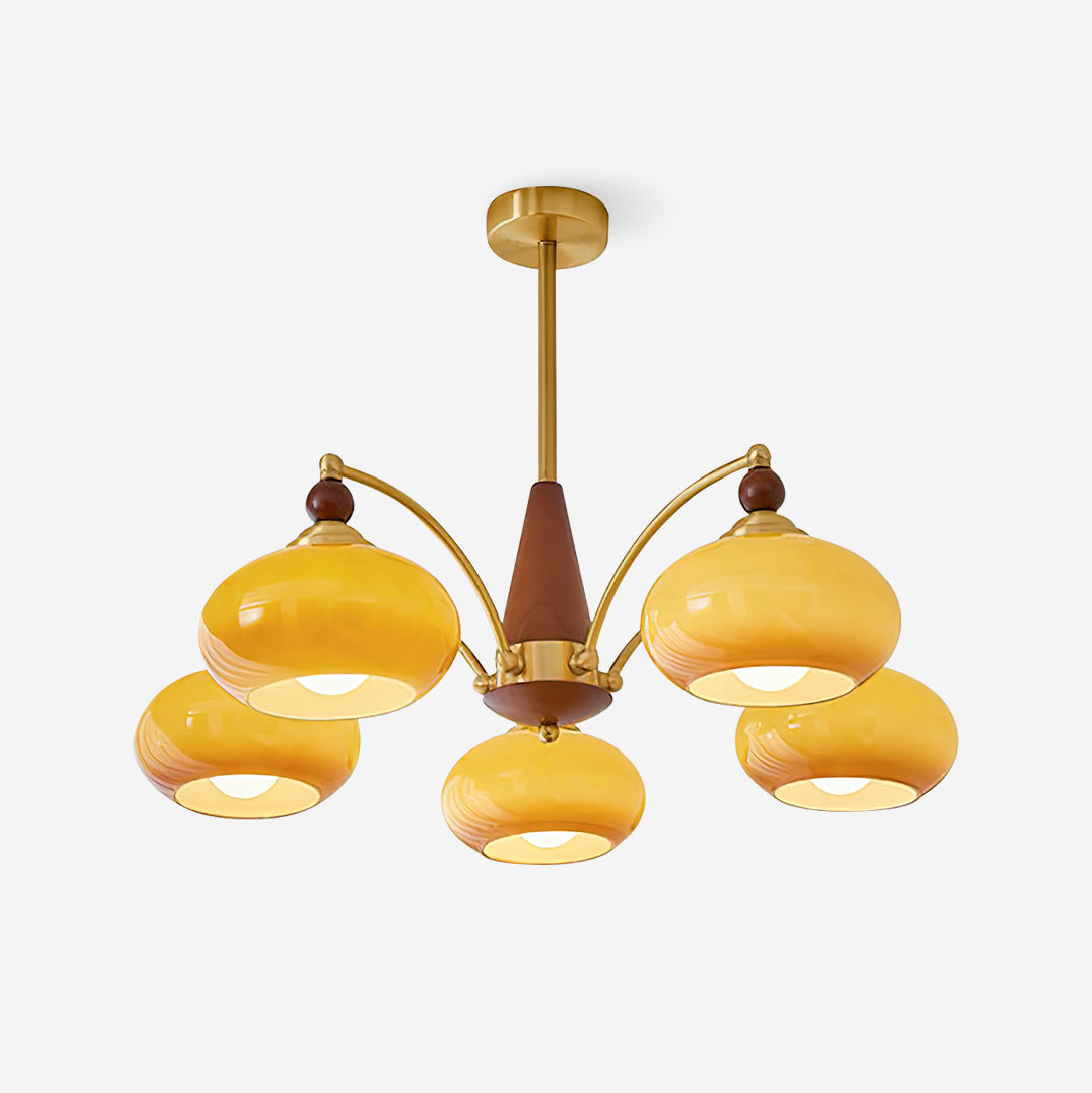 Remi 5-arm chandelier caramel glass plain background
