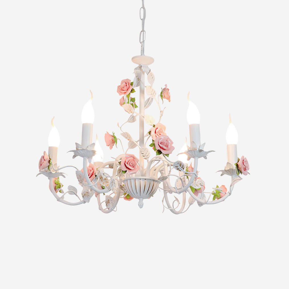 Rosven white floral chandelier with ceramic rose blooms – product shot