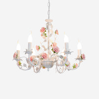 Rosven white floral chandelier with ceramic rose blooms – product shot