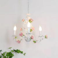 Rosven floral iron chandelier white pink – 3-head configuration plain background