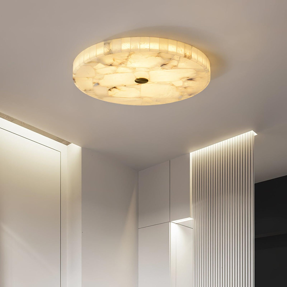 Cirra round alabaster ceiling light in modern architectural interior