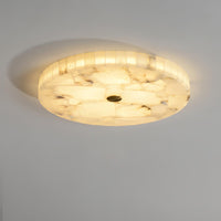 Cirra alabaster flush ceiling light overhead view with warm glow