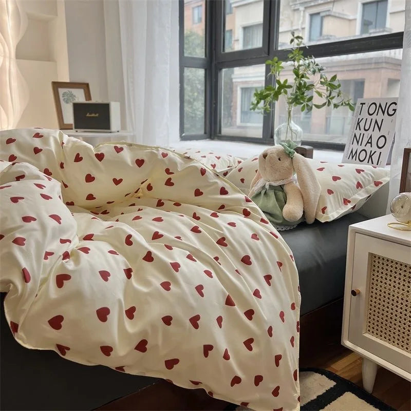 Heart Print Cotton Duvet Set