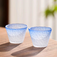 Ombre Blue Glass Sake Cups and Carafe