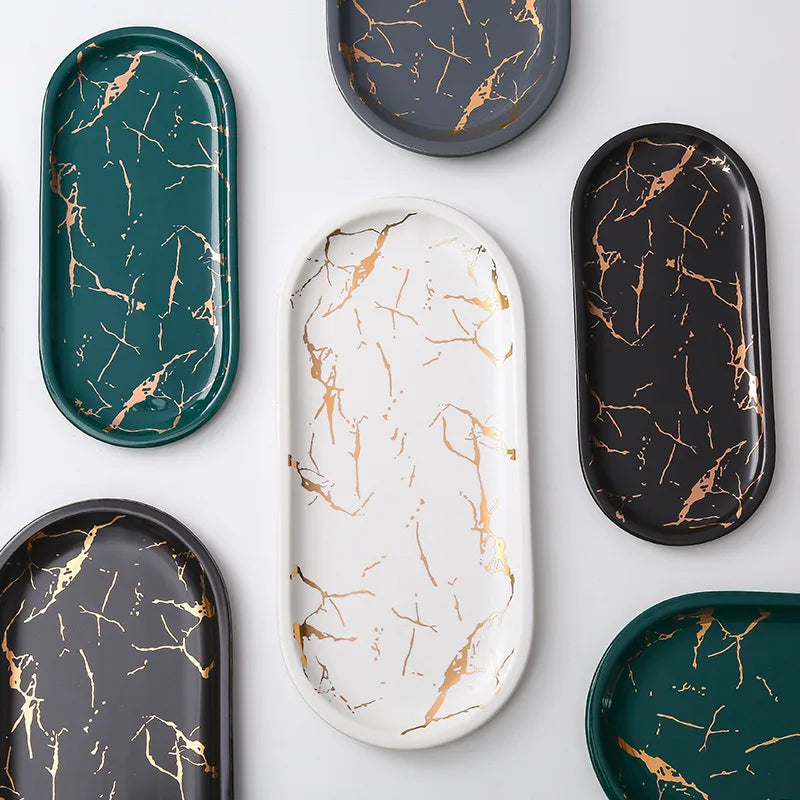Marble Effect Ceramic Oval Tray 20cm