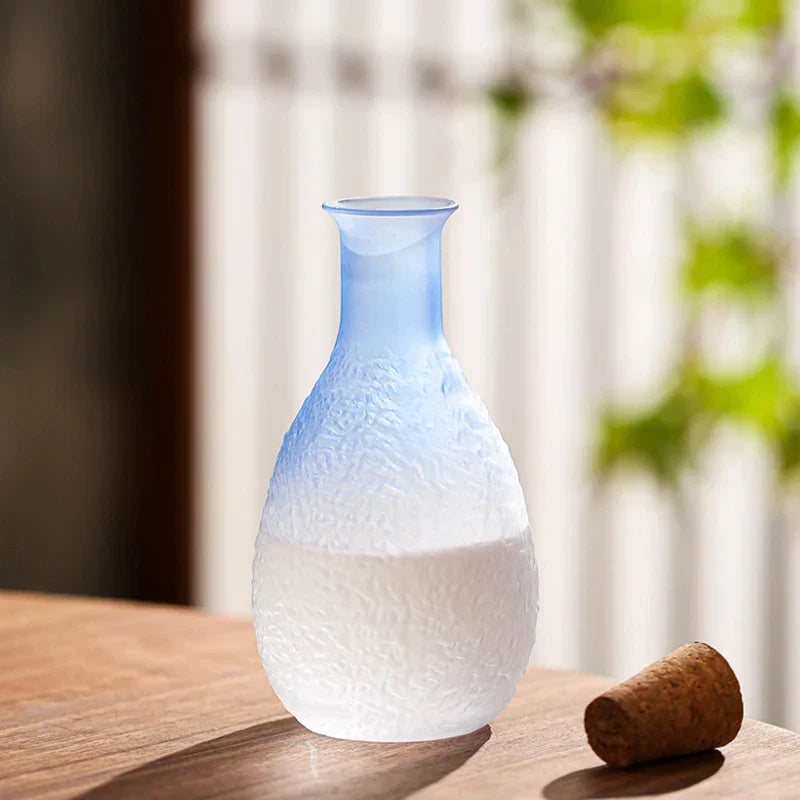 Ombre Blue Glass Sake Cups and Carafe