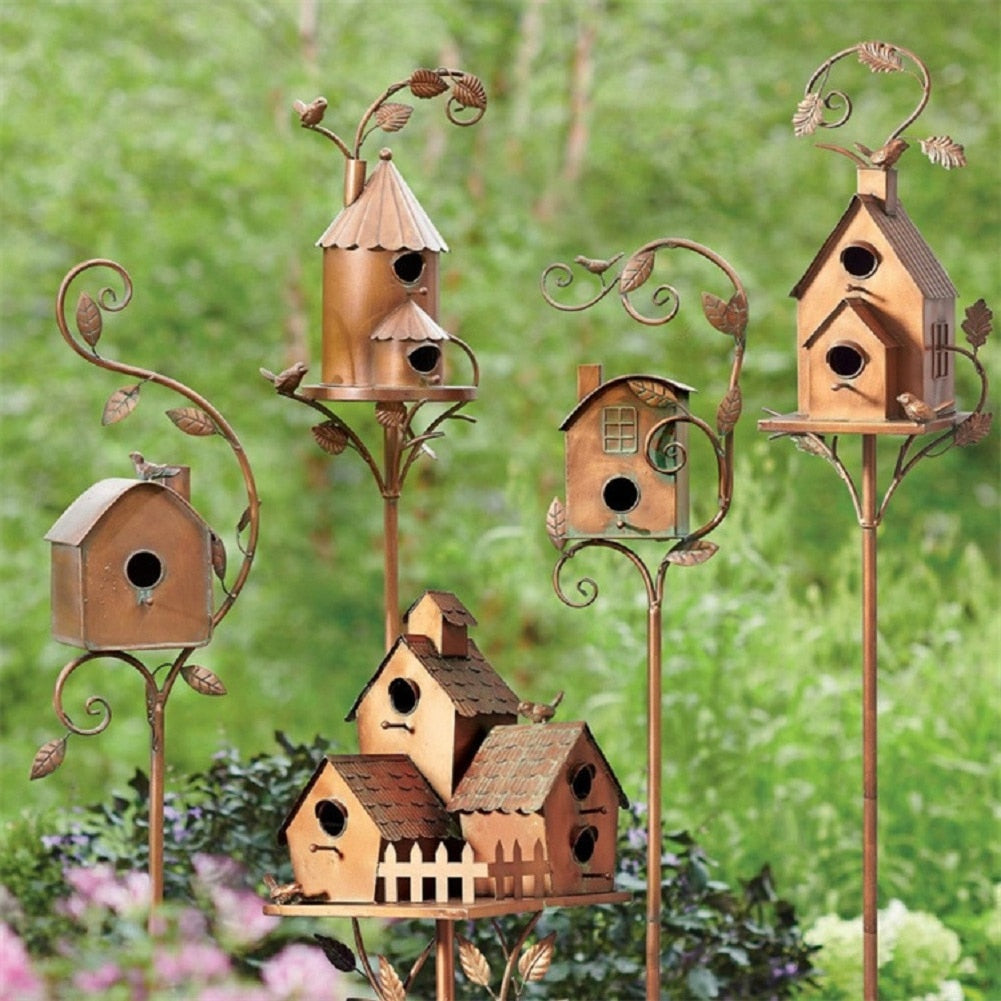 Metal Birdhouse Garden Stake 75cm