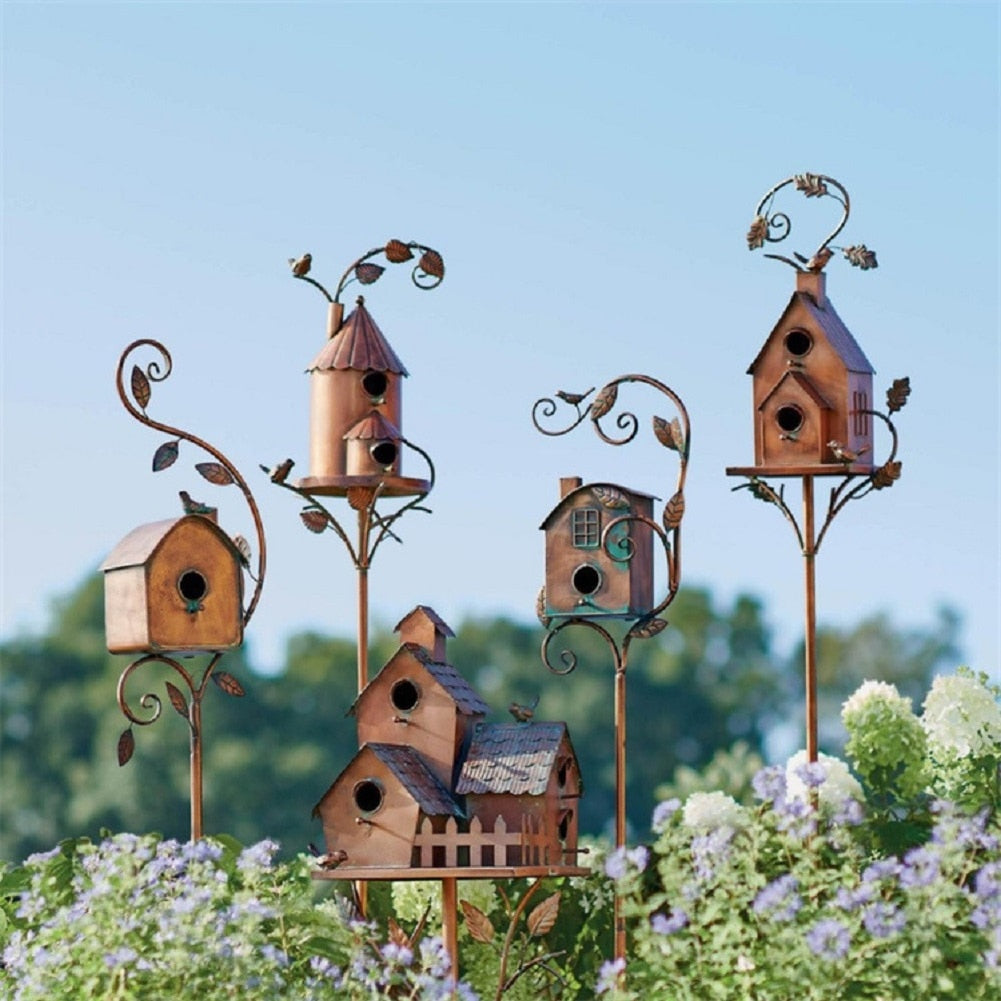 Metal Birdhouse Garden Stake 75cm