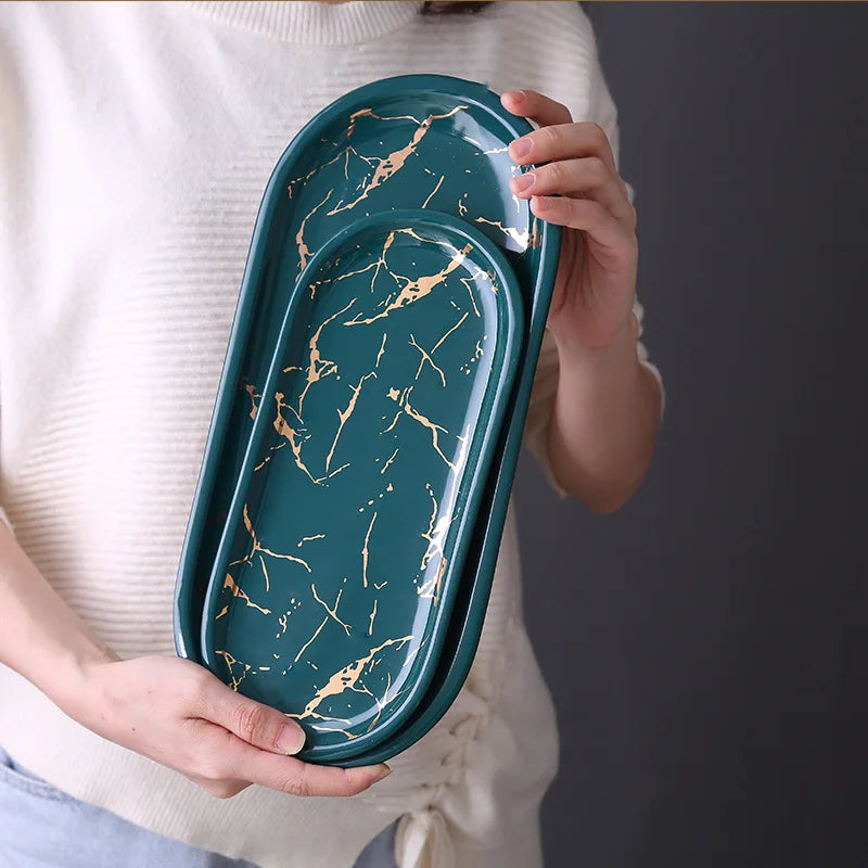 Marble Effect Ceramic Oval Tray 20cm