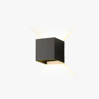 Nexo black square outdoor wall light with warm white up and down light beams