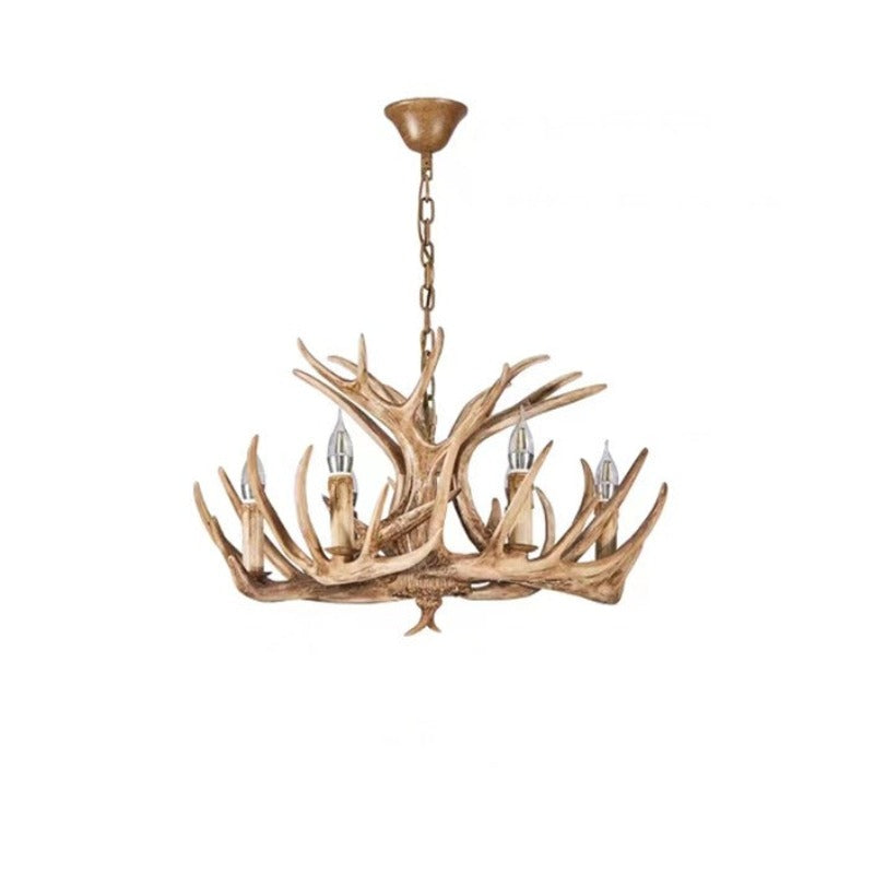 Six-light antler chandelier with ceiling canopy and adjustable hanging chain