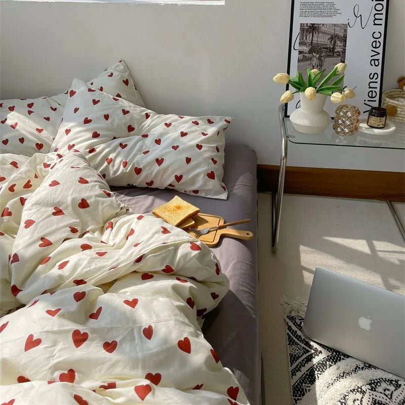 Heart Print Cotton Duvet Set
