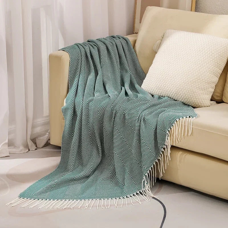 Nordic Stripe Cotton Fringed Throw