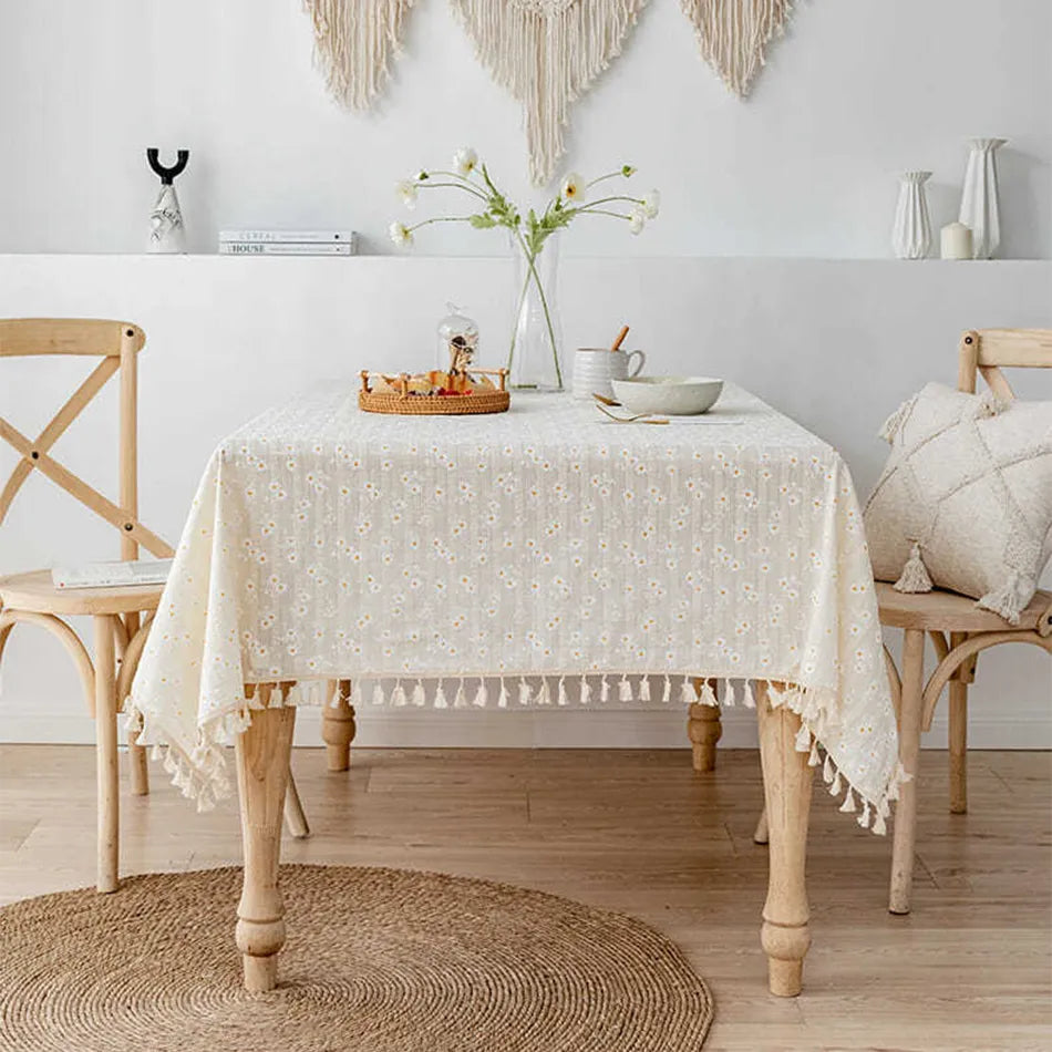 Embroidered Daisy Cotton Tablecloth