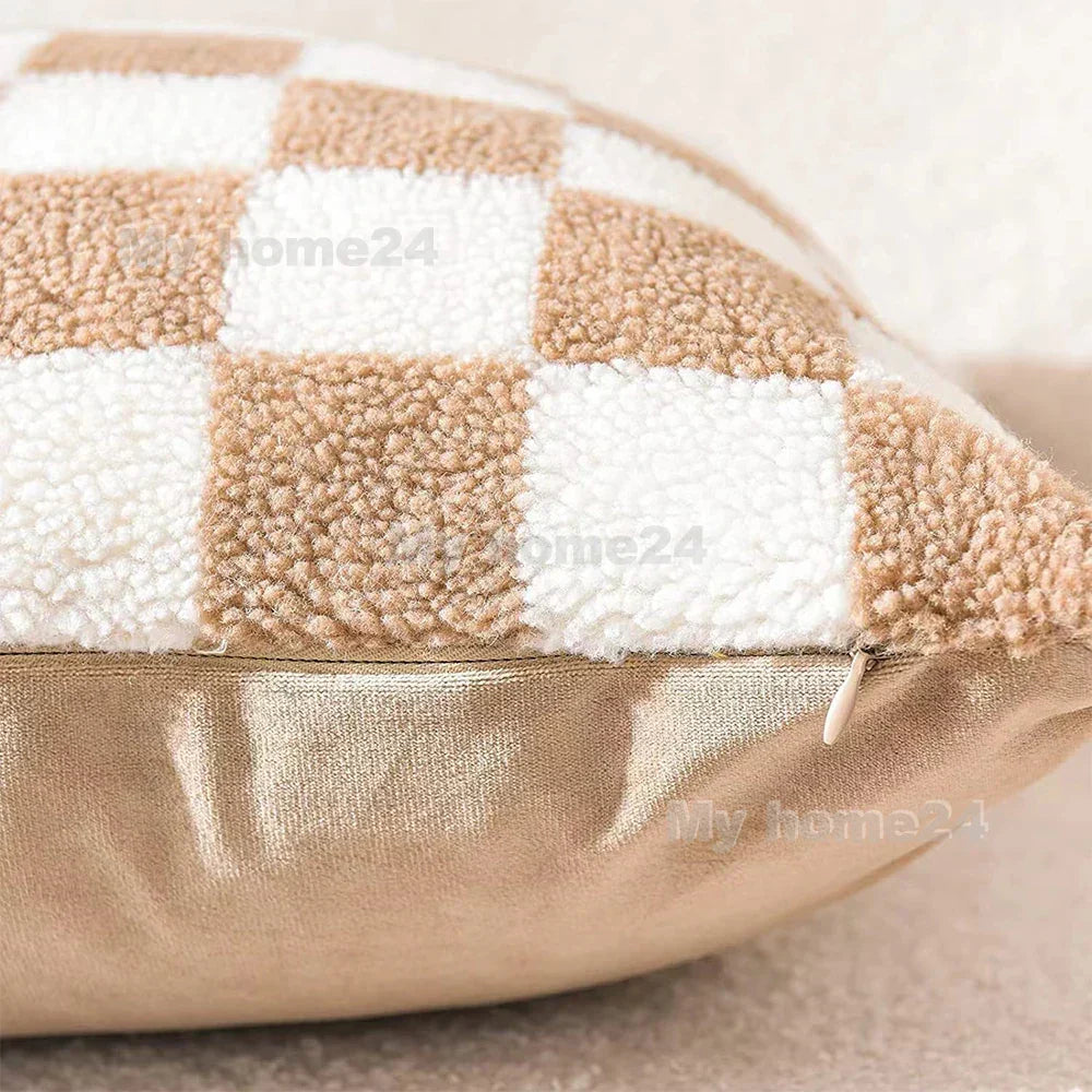 Checkerboard Faux Fur Cushion Cover