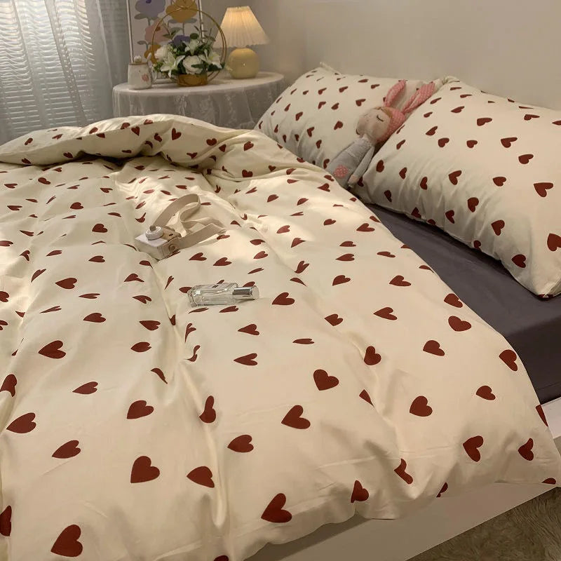 Heart Print Cotton Duvet Set