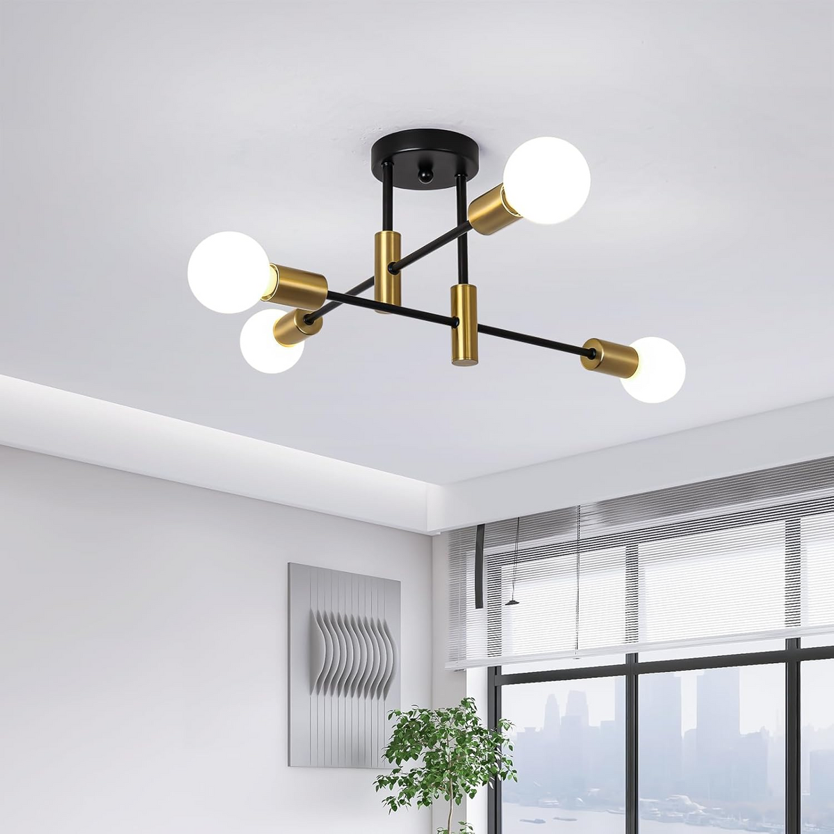 Flush mount ceiling light lit