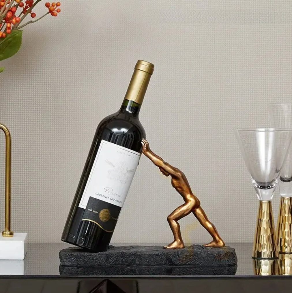 Sculptural Wine Bottle Holder in Bronze