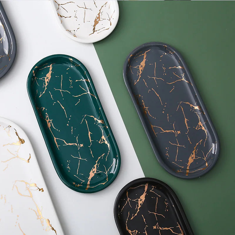 Marble Effect Ceramic Oval Tray 20cm