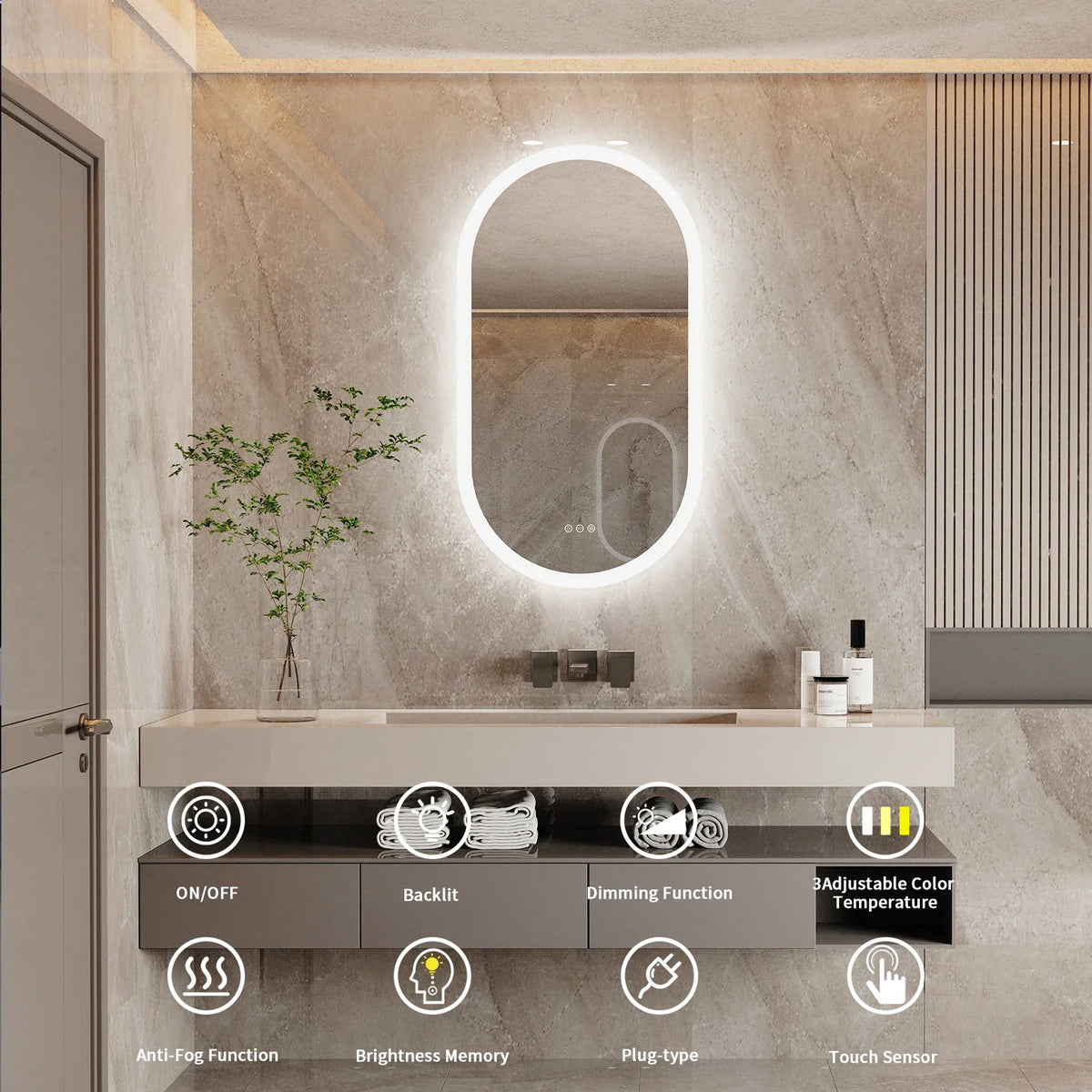 Oval Backlit LED Bathroom Mirror