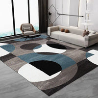Lindo petrol geometric flannel rug in a contemporary open-plan living space