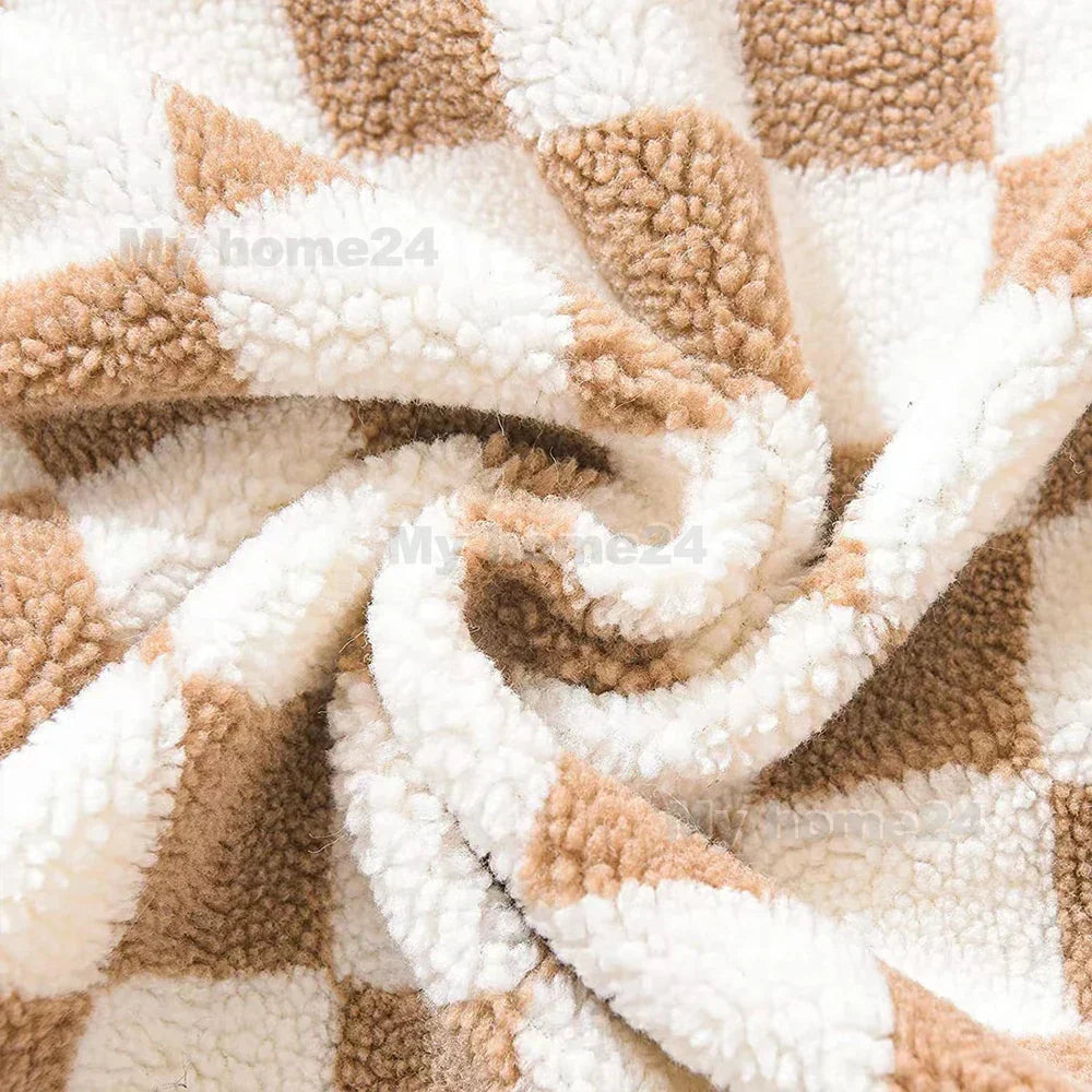 Checkerboard Faux Fur Cushion Cover