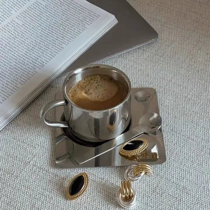 Stainless Steel Espresso Cup and Tray