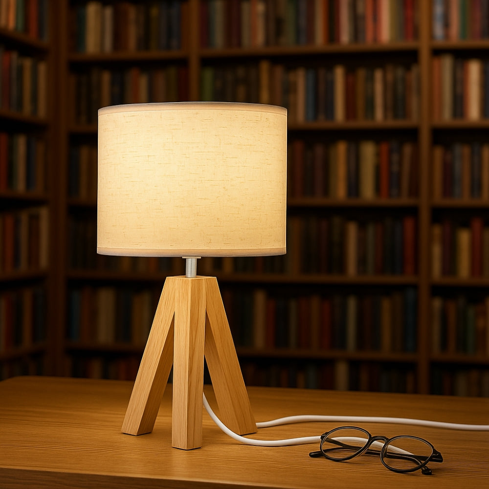 Solara Wooden Tripod Table Lamp