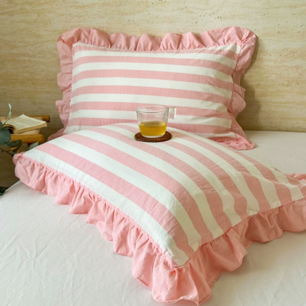 Ruffle Edge Striped Pillowcases
