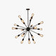 Kytto sputnik filament chandelier in black with twenty radial arms and exposed filament bulbs, shown on a plain background