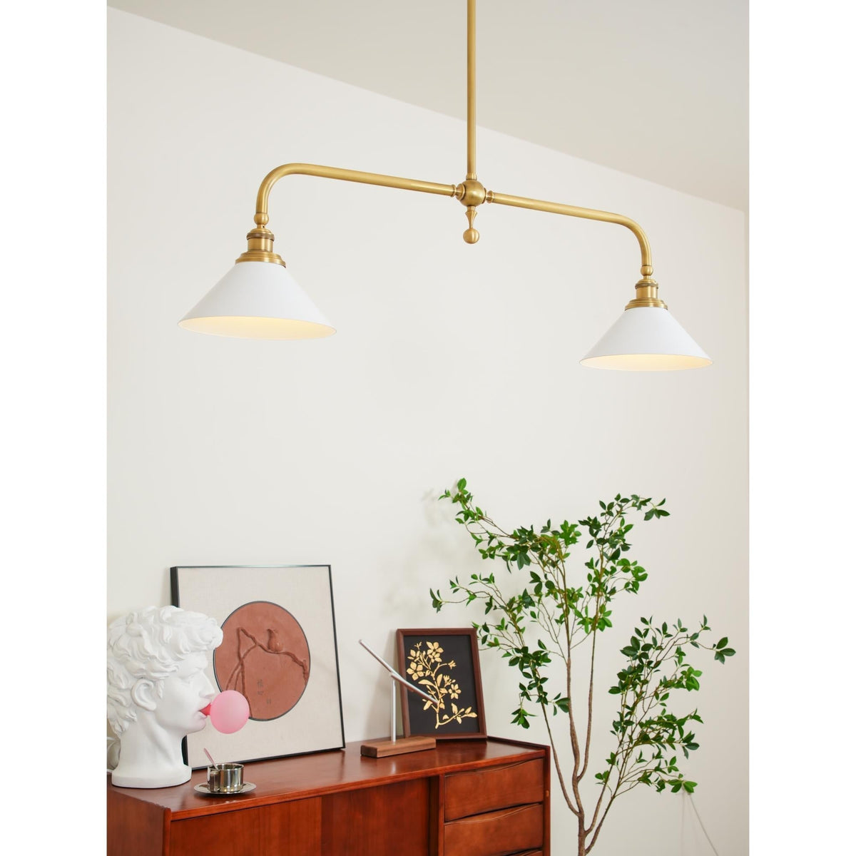 Halvex Aged Brass Two-Arm Pendant Light